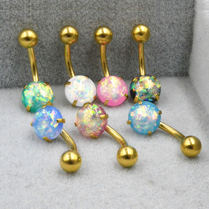 Chất Lượng Cao Thép Không Gỉ Prong Thiết Tổng Hợp Opal <span class=keywords><strong>Belly</strong></span> <span class=keywords><strong>Button</strong></span> Nhẫn - Product Image 2