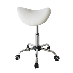 Taburete Hidráulico Rodante Ajustable Económico, Tapizado en Cuero Blanco Impermeable, Mueble de Peluquería <span class=keywords><strong>para</strong></span> Salón de Belleza, Oficina en Casa y Barbería - Product Image 3