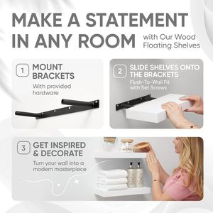 Scaffali galleggianti di alta qualità da 16 pollici bagno ripiano galleggiante per montaggio a parete, staffa pesante - Product Image 4