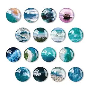 On Sale Custom Pattern Eco-Friendly Marine Series Fine Workmanship 25mm Round Glass Fridge Magnet