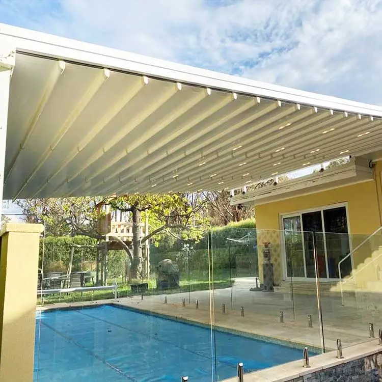 New Style Outdoor Power versenkbare faltbare Schatten überdachungen automatische Solar Schwimmbad abdeckung Markise