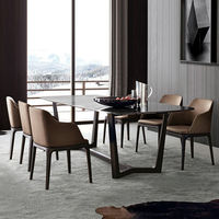 Table à manger ovale en pierre avec 6 chaises, pieds en bois massif, assemblée, polyvalente pour les espaces à manger, personnalisation en bois
