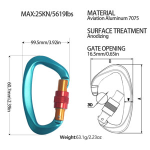 <span class=keywords><strong>Ce</strong></span>認証25kNアルミ合金クライミングフック安全ロックカラビナ落下防止 - Product Image 2