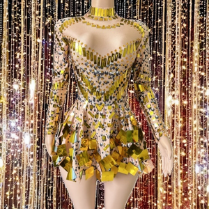 Nouvelle robe de soirée élégante en mousseline de soie d'été, taille naturelle, élastique, coupe trapèze, longueur mi-longue, manches longues, décoration à paillettes - Product Image 2