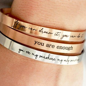 Phụ Nữ Inspirational Đồ Trang Sức Thép Không Gỉ Cuff <span class=keywords><strong>Bangle</strong></span> Vòng Đeo Tay Tùy Chỉnh Khắc Từ Thần Chú Câu Tục Ngữ Tình Bạn Vòng Đeo Tay - Product Image 5