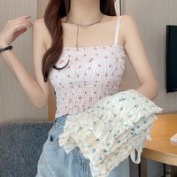 Débardeur Camisole Imprimé Floral à Col Nœud pour Femme, Bretelles Fines, Soutien-Gorge Intégré, Corset, Logo Avant, Rembourré, en Nylon Dobby – Idéal Été