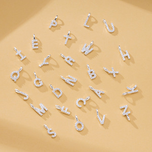 Pendentif en argent sterling 925 avec lettre, accessoires simples, pendentif rond en zircon, bijoux DIY pour femmes, cadeau de bijoux - Product Image 2