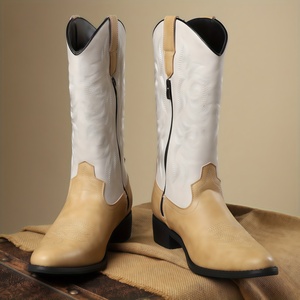 Botas de mezclilla de lujo para <span class=keywords><strong>hombre</strong></span>, de diseñador, talla grande, a media pantorrilla, de poliuretano, con cremallera, bordadas, estilo caballero, retro, antideslizantes, con ventilación. - Product Image 1