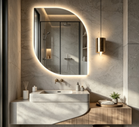 Miroir mural LED moderne personnalisé pour salle de bain avec éclairage, anti-buée, lumière à intensité variable, interrupteur tactile pour la décoration de la salle de maquillage et de la chambre