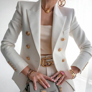 High Quality Spring Single Button Breathable Casual Lapel Double Breasted Solid Blazer for <b>Women</b> - Product Image 4