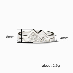 Bague géométrique montagne Q606 en argent 925 avec pavé de cristaux et strass, alliance de fiançailles unisexe, bijoux fins - Product Image 5
