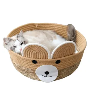 New pets straw weaving breathable nest cute custom cool cat dog summer beds