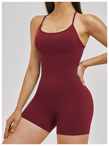 Mono deportivo personalizado de una pieza sin espalda, enterizo deportivo al por mayor, mono corto de yoga para mujer - Product Image 4