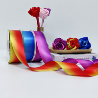 Ruban personnalisé double face en satin de 4 cm avec impression colorée arc-en-ciel pour fleurs et roses