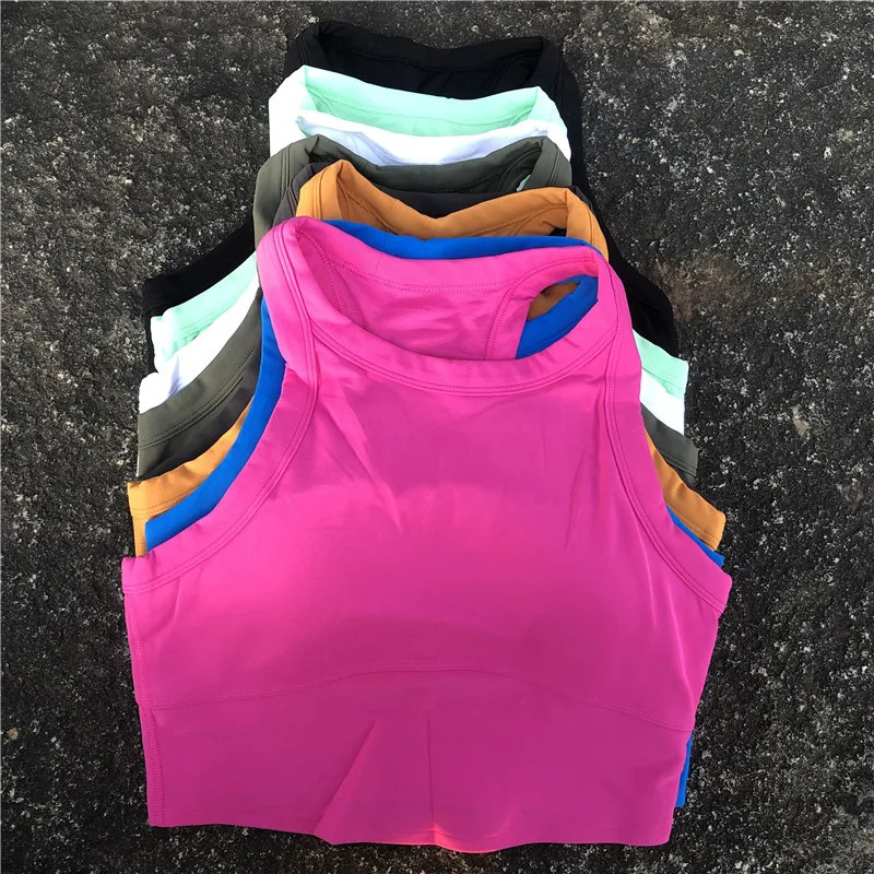 GC High Elastic Women's Solid Color Antibacterial and Deodorant Classic Round Neck I-shaped Beautiful Back Running Sports