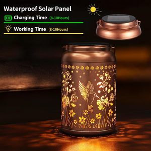 Lampu Taman Tenaga Surya Grosir, Lampu Gantung Logam Emas Burung Kolibri Tahan Air IP65 untuk Teras dan Halaman Belakang - Product Image 6