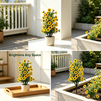 Tournesol Artificiel avec Piquet de Jardin, Fleurs Artificielles Jaunes Réalistes pour Décoration Extérieure de Jardin, Patio, Balcon, Printemps, Été