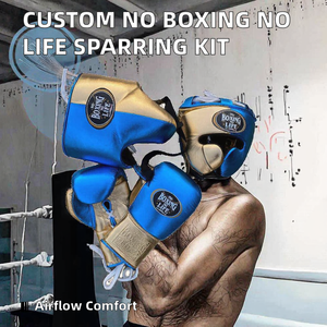 Guantes de Boxeo MMA con Cordones y Protector de Cabeza para Entrenamiento, Sparring, Trabajo con Saco de Boxeo, Transpirables, Duraderos, de Cuero, con Logotipo Personalizado OEM - Product Image 2