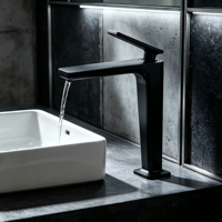 Robinet mitigeur noir mat pour lavabo sur pied, en laiton massif, à levier unique, moderne, à poser sur comptoir pour salle de bain