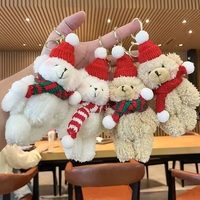 Porte-clés ours en peluche doux de 16 cm, mini-poupée avec écharpe, thème Noël, animal en peluche tendance, cadeau pour les fêtes