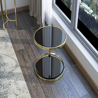 Ensemble de table basse en verre trempé de luxe léger, balcon, salon, moderne, minimaliste, rond, en acier inoxydable