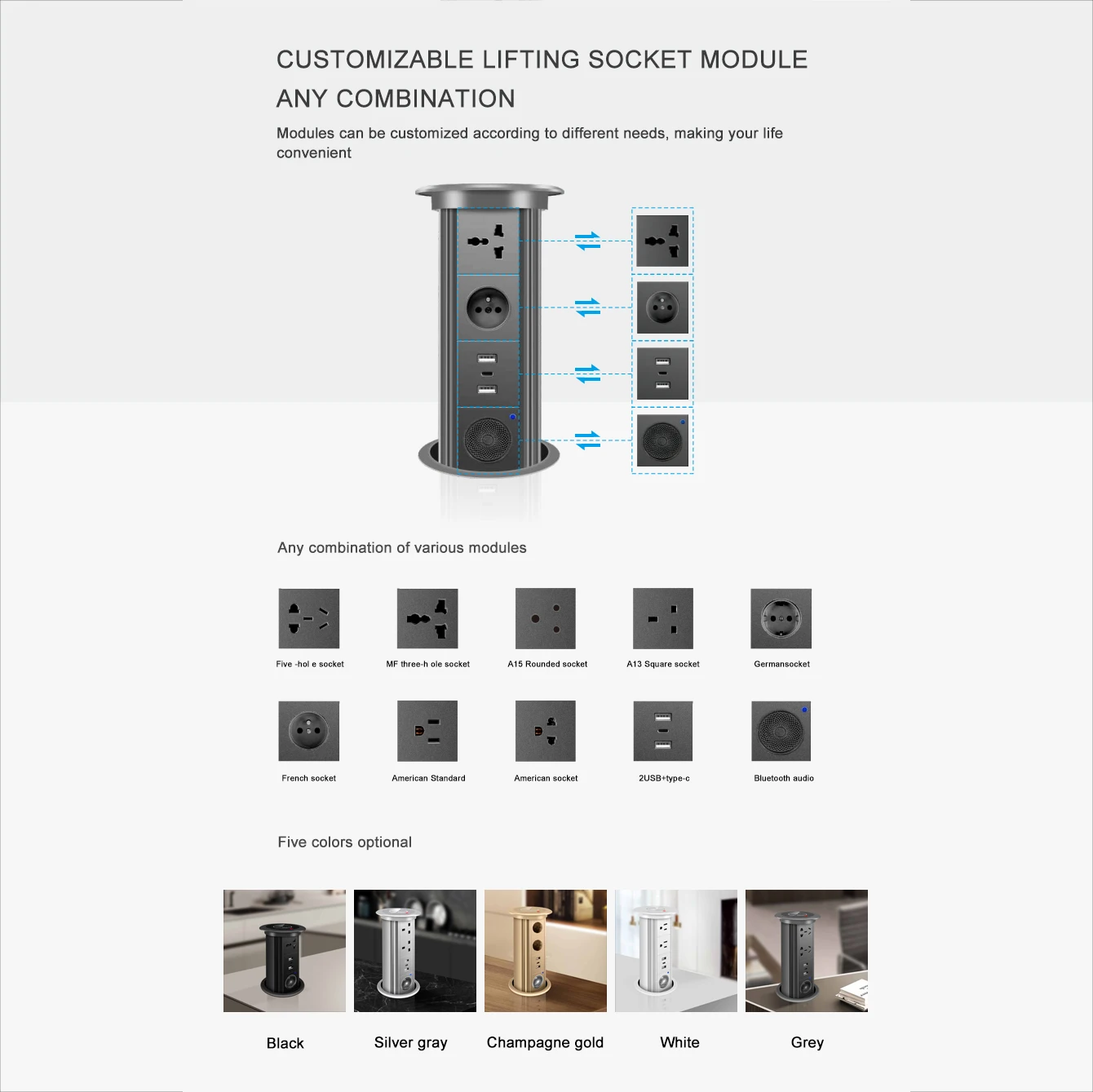 Electric Intelligent Lifting Motorized Pop Up Desk Power Socket Conference Table Kitchen Power Socket Outlet
