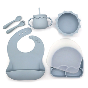 Nhà máy tùy chỉnh BPA miễn phí bé cai sữa <span class=keywords><strong>Set</strong></span> Silicone BIB Bát cầu vồng phim hoạt hình hút Silicone bữa ăn tối bé Tấm đặt - Product Image 2