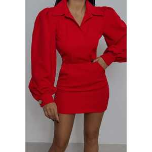 ชุดเดรสเรนาตาสีแดงแบบเรียบหรู แขนทรงบอลลูน แต่งซิป ผ้าสแปนเด็กซ์สูง ไซส์ XL มีจำหน่ายสำหรับใส่ไปเที่ยวคลับ วันหยุด หรือวันสบายๆในฤดูใบไม้ผลิ - Product Image 4