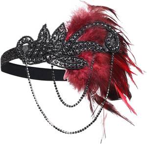 Bandeau de costume, accessoires de costume <span class=keywords><strong>Charleston</strong></span>, coiffe de flapper, bandeau à plumes et perles Great Gatsby - Product Image 4