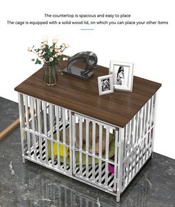 MOFESIPI büyük paslanmaz çelik ahşap köpek sandık mobilya köpek kafesi ile kolay çıkarılabilir tepsi kapalı Pet Kennels yan masa - Product Image 6