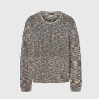 Pull en maille côtelé classique pour homme, col rond, dégradé de couleurs, coupe oversize, manches longues, avec logo frontal, en laine/viscose, collection Printemps, ODM