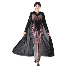 New Trendiness Sequin Embroidery Abaya Great Elasticity Cape Long Islamic Women Dress Evening Robe Turkey African