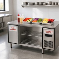 Table de travail réfrigérée en acier inoxydable à double porte, dégivrage automatique, éclairage LED, contrôle numérique de la température