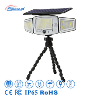 Projecteur LED solaire Solarup à triple tête, haute luminosité, avec détecteur de mouvement, batterie rechargeable, IP65, pour jardin, avec support flexible