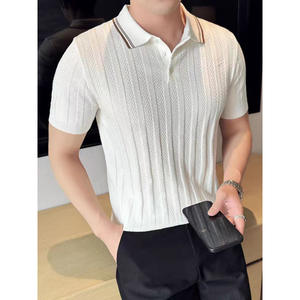 Summer Men's Light Luxury Striped Jacquard Sleeveless for <b>Shirt</b> Form Fitting Preppy Style Turtleneck Collar - Product Image 2