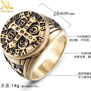 Vente en gros d'anneaux unisexes en acier inoxydable plaqué or 18 carats, style hip-hop rétro, anneau de la croix sainte, anneau d'exorcisme - Product Image 4