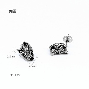 Yunnique Boucles d'oreilles tête de loup en acier titane, design animal géométrique, bijoux de mode - Product Image 2