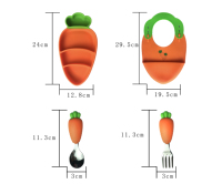 MHC Ensemble d'ustensiles de cuisine en silicone en forme de carotte Assiette et cuillère à manger pour enfants Couverts avec ventouse Accessoire d'alimentation pour bébé
