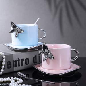 Venta al por mayor 250ml Luz de lujo taza de café de cerámica taza de agua mariposa taza de café con platillo y <span class=keywords><strong>Spoom</strong></span> - Product Image 5