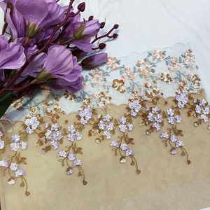 New Hot Tulle <strong>Laces</strong> <strong>Orange</strong> Green Flower Embroidery Mesh <strong>Fabric</strong> for Women Dress Lingerie - Product Image 1