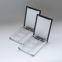 Étui à fards à paupières transparent noir en ABS recyclable avec 4 trous et fente pour pinceau, logo personnalisé, miroir inclus pour outils de maquillage