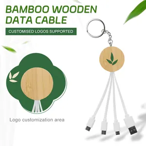 Promotional Usb Gadget Portable Mini 4 In 1 Keychain Usb Cable Bamboo Portable Keychains With Cables To Charge Phones