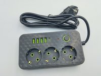 Stopkontak Ekstensi USB 3 Jalur dengan 4 Port USB-A dan 1 Port Tipe-C 230V Standar Rusia Eropa Bahan ABS