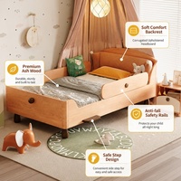 Lit pour enfants moderne et sécurisé avec dossier rembourré orange, lit pour enfants en bois massif KUKU avec marchepied latéral pour la décoration de la chambre d'enfant