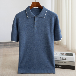 Maglietta a Collo Alto in Pura Lana 100% per Uomo, Nuova <span class=keywords><strong>T</strong></span>-<span class=keywords><strong>Shirt</strong></span> a Maniche Corte con Blocchi di Colore, Logo Personalizzato OEM ODM Produzione all'Ingrosso - Product Image 4