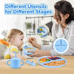 Ensemble de vaisselle pour bébé en silicone avec animaux de dessin animé, tasses d'alimentation pour enfants, bols à ventouse et assiettes en silicone, kit de vaisselle pour bébé - Product Image 2