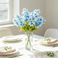Bouquet de fleurs artificielles réalistes bleu et blanc, tiges en plastique, feuilles vertes, décoration pour la Saint-Valentin, Pâques, la maison, les mariages et les fêtes