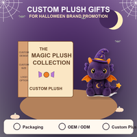 Peluche Dragon Halloween Personnalisée, Jouet en Peluche Doux, Poupée Monstre Dinosaure Magique avec Chapeau de Sorcière et Ailes, Décoration de Fête, Faible MOQ, Support OEM ODM