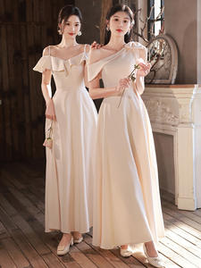 Nouvelle Robe de Demoiselle d'Honneur Couleur Champagne 2026, Robe de Demoiselle d'Honneur Simple pour la Saison Estivale - Product Image 3