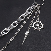 Chaîne de taille gothique blanche en alliage de zinc avec pendentif double anneau, tête d'oiseau et roue de bateau, accessoire de mode Hip Hop Halloween